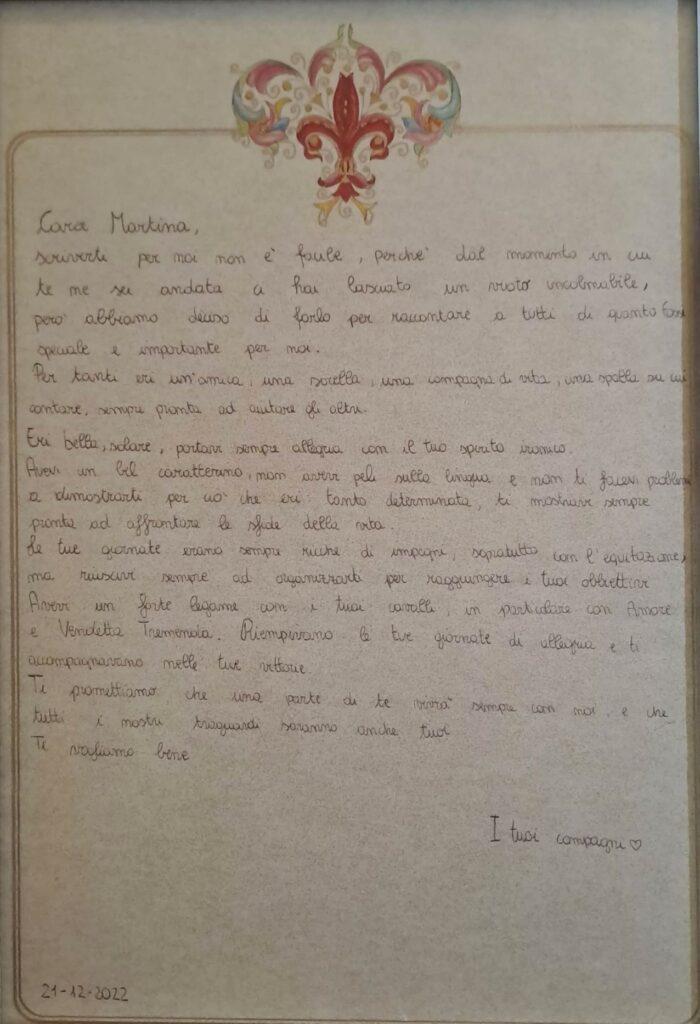 Lettera dei compagni di classe